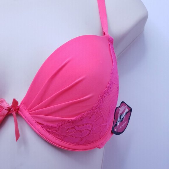 new 36C Bra Neon Pink Orange Lightly Padded Lace Underwire Push Up Bra 36C - Picture 8 of 11